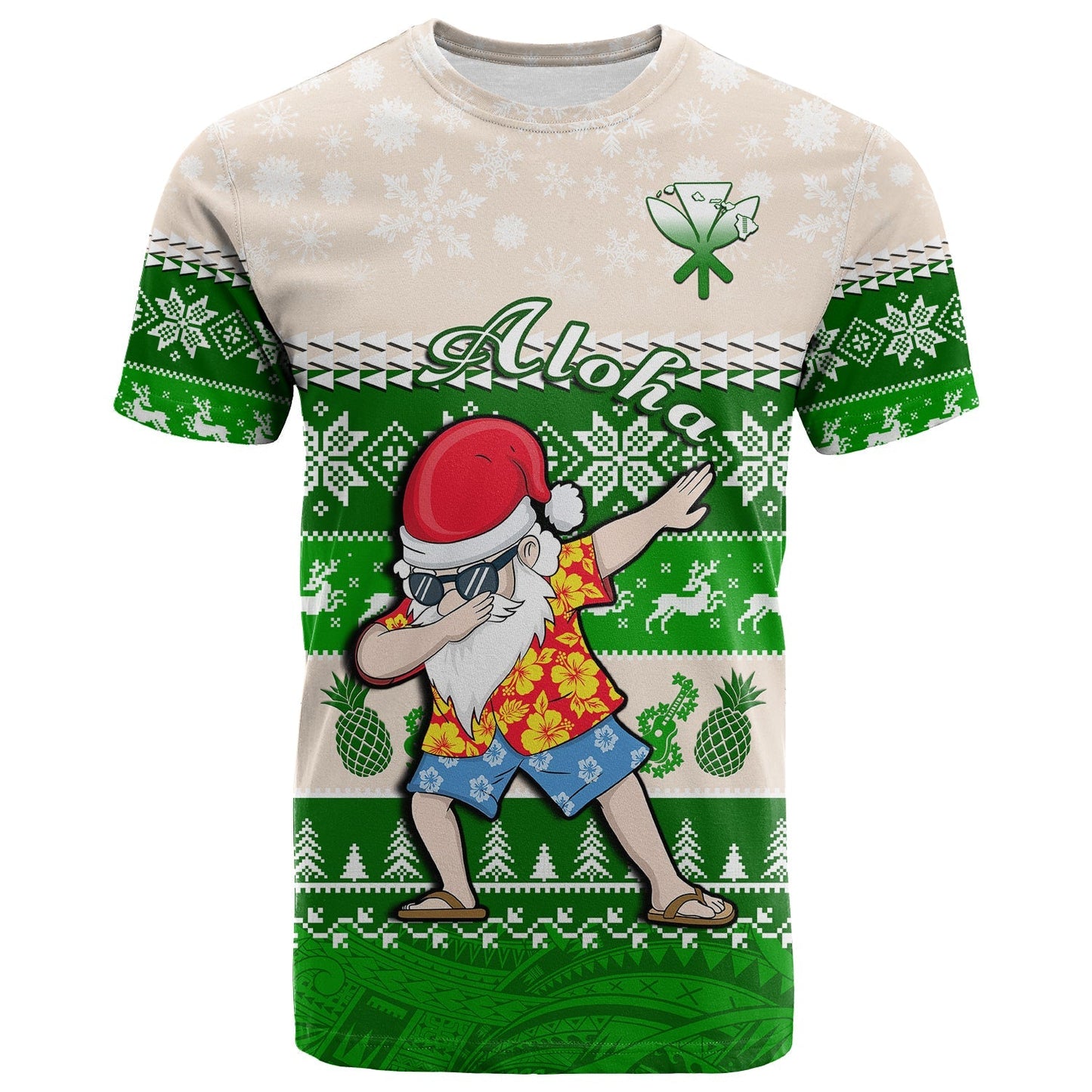 (Custom Personalised) Hawaii Mele Kalikimaka T Shirt Dabbing Santa Green Merry Christmas