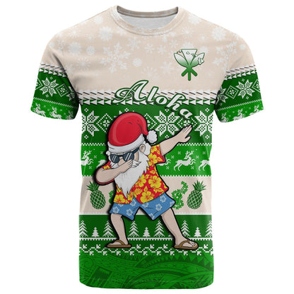 (Custom Personalised) Hawaii Mele Kalikimaka T Shirt Dabbing Santa Green Merry Christmas
