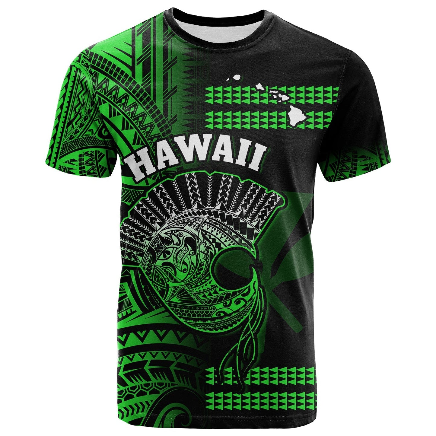 (Custom Personalised) Hawaii T Shirt Kakau Warrior Helmet Gradient Green Polynesian