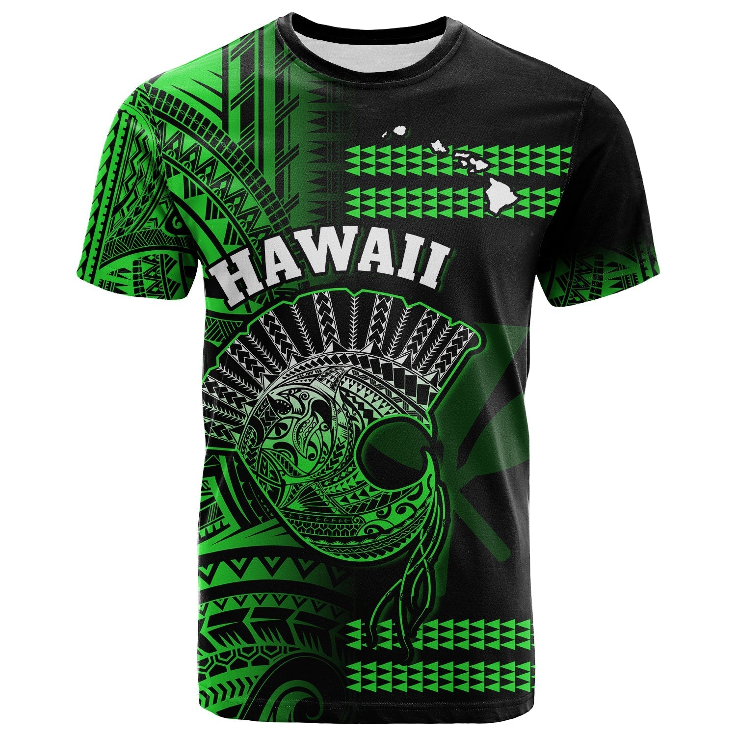 (Custom Personalised) Hawaii T Shirt Kakau Warrior Helmet Gradient Green Polynesian