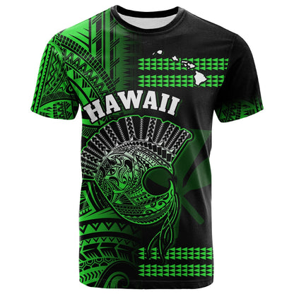 (Custom Personalised) Hawaii T Shirt Kakau Warrior Helmet Gradient Green Polynesian