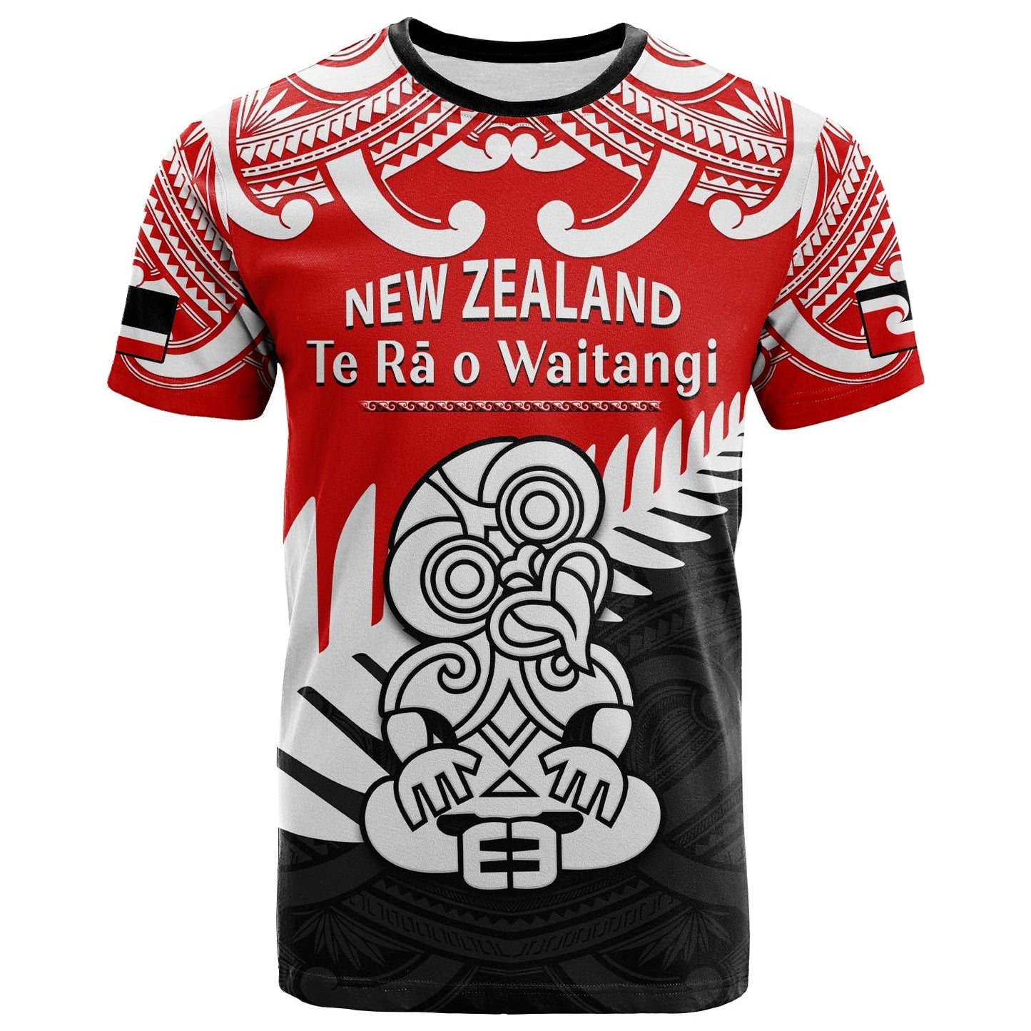 Waitangi Day T Shirt Tino Rangatiratanga Flag With Tiki Maori Fern