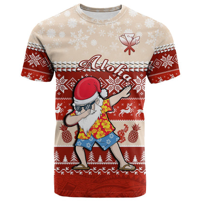 (Custom Personalised) Hawaii Mele Kalikimaka T Shirt Dabbing Santa Red Merry Christmas