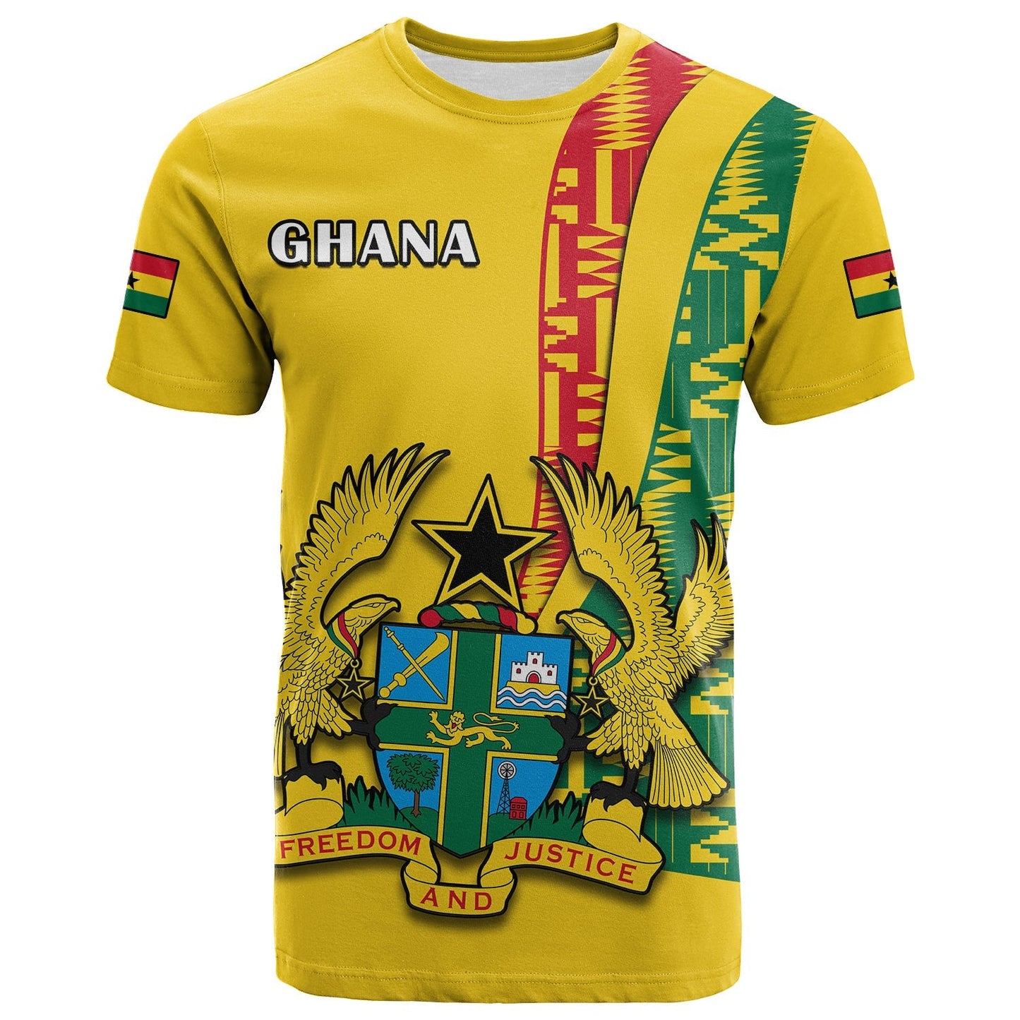 Ghana T Shirt Ghanan Coat Of Arms Mix Kente Pattern
