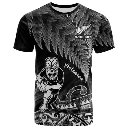 Custom Text And Number New Zealand Silver Fern Rugby T Shirt All Black Koru Maori