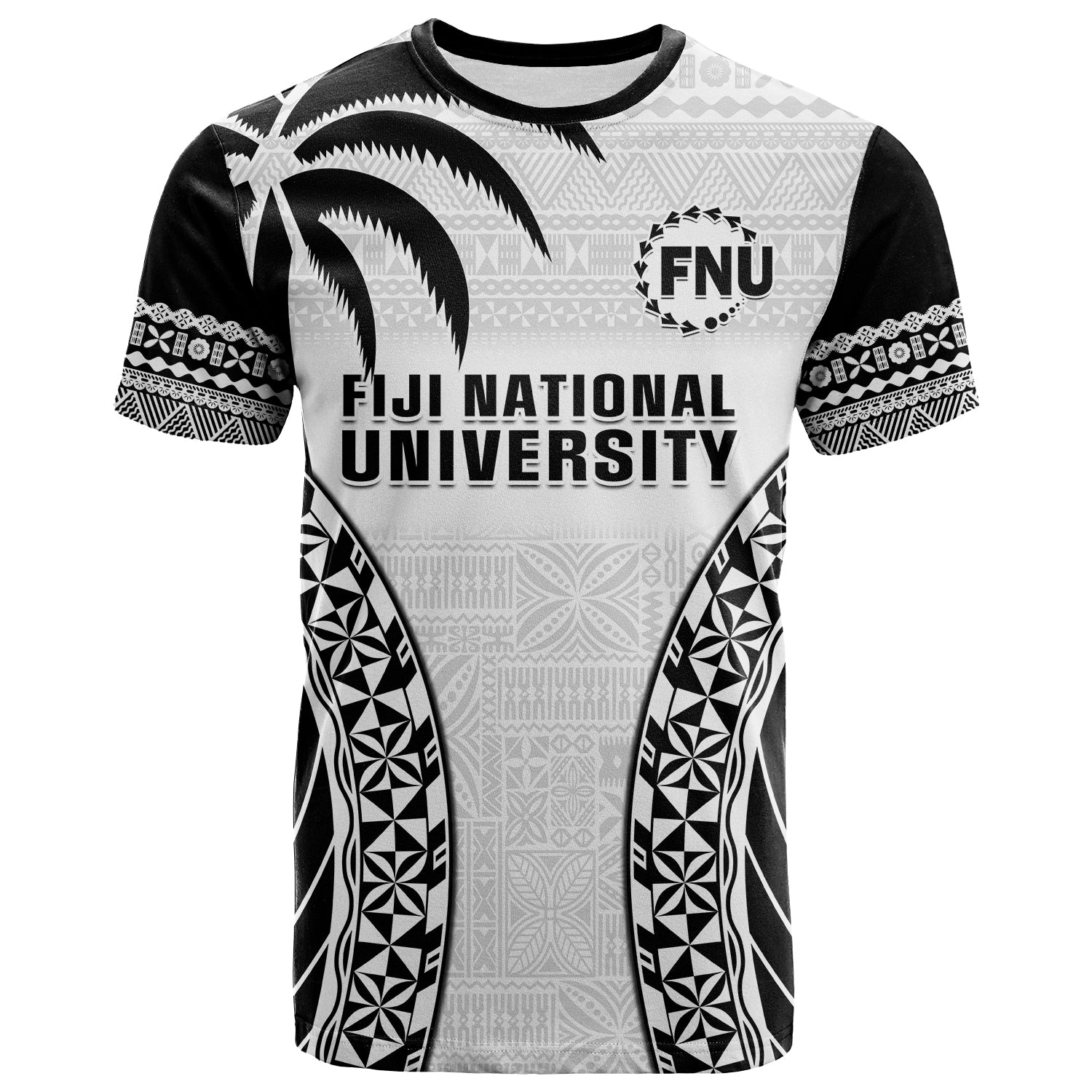 (Custom Personalised) Fiji University T Shirt National Fijian Tapa Pattern White