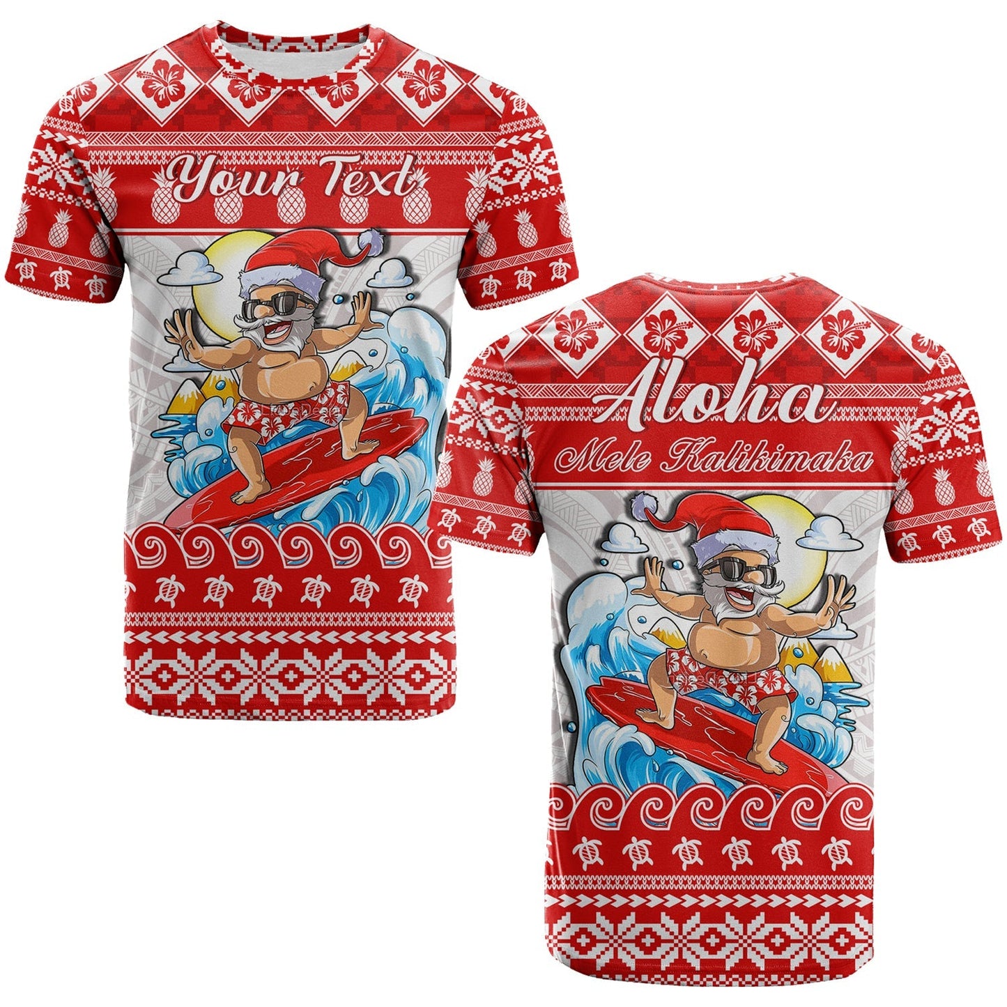 Custom Personalised Hawaii Christmas T Shirt Surfing Santa Mele Kalikimaka Polynesian