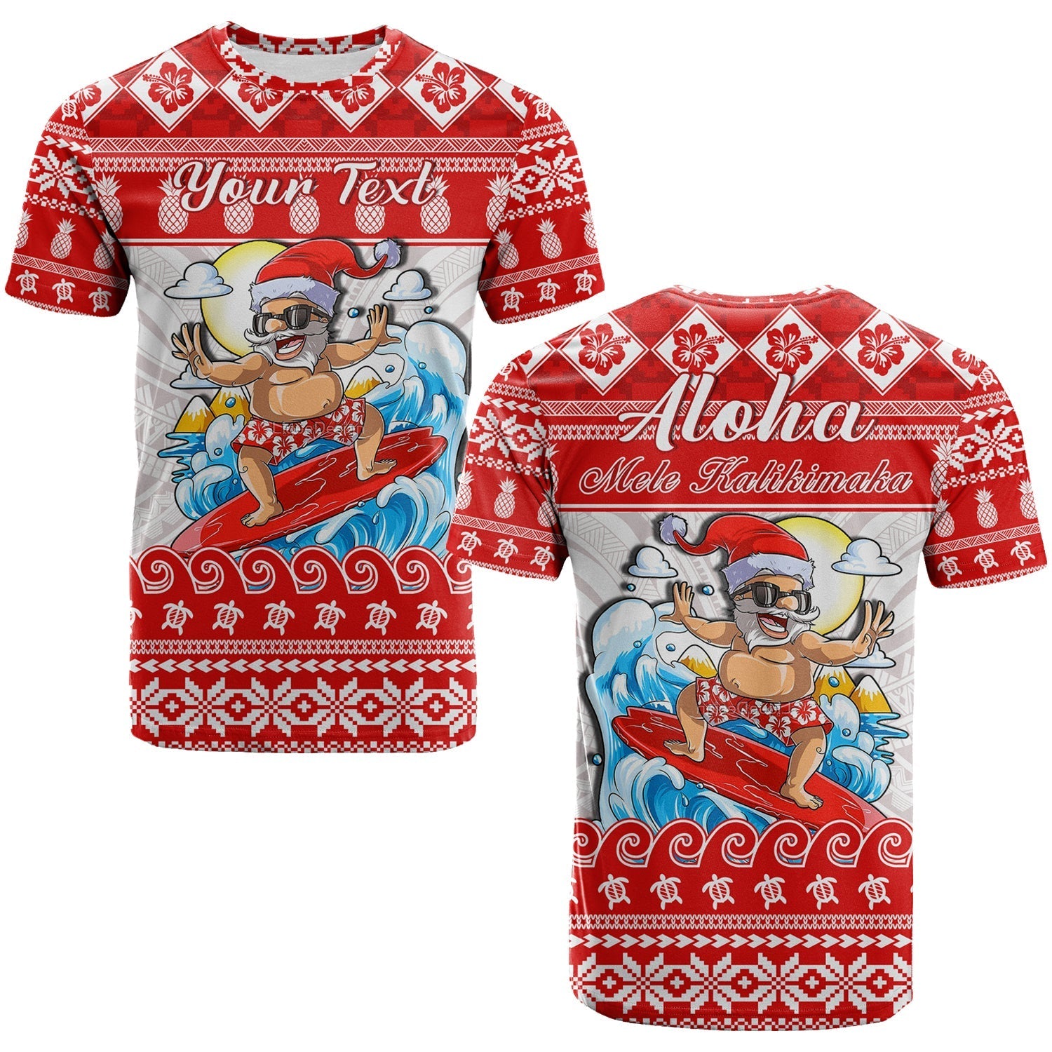 Custom Personalised Hawaii Christmas T Shirt Surfing Santa Mele Kalikimaka Polynesian