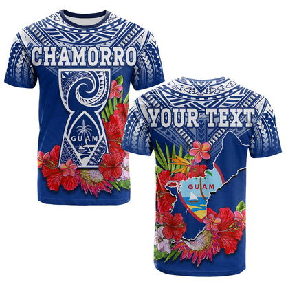 (Custom Personalised) Guam Chamorro T Shirt Guaman Latte Stone Tropical Flowers Blue Version