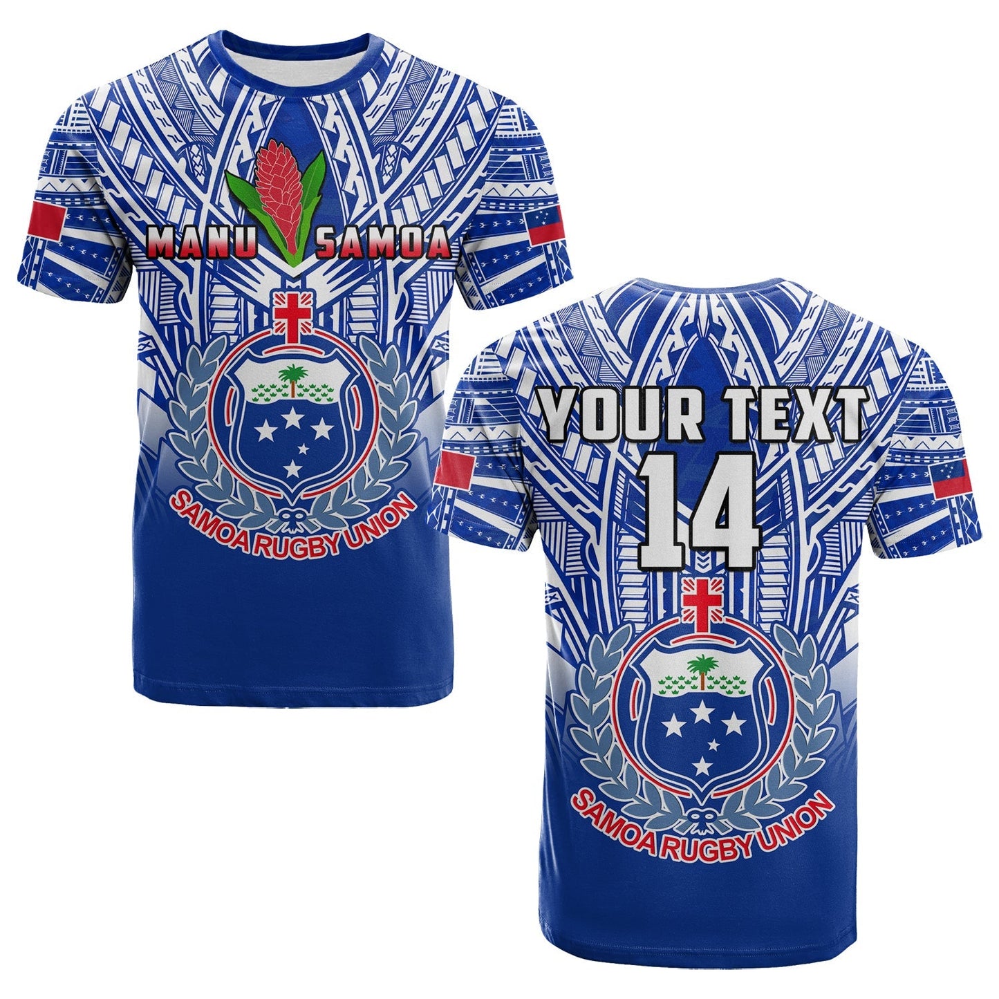 Custom Text And Number Samoa Rugby T Shirt Manu Samoa 7S Ginger Blue Polynesian