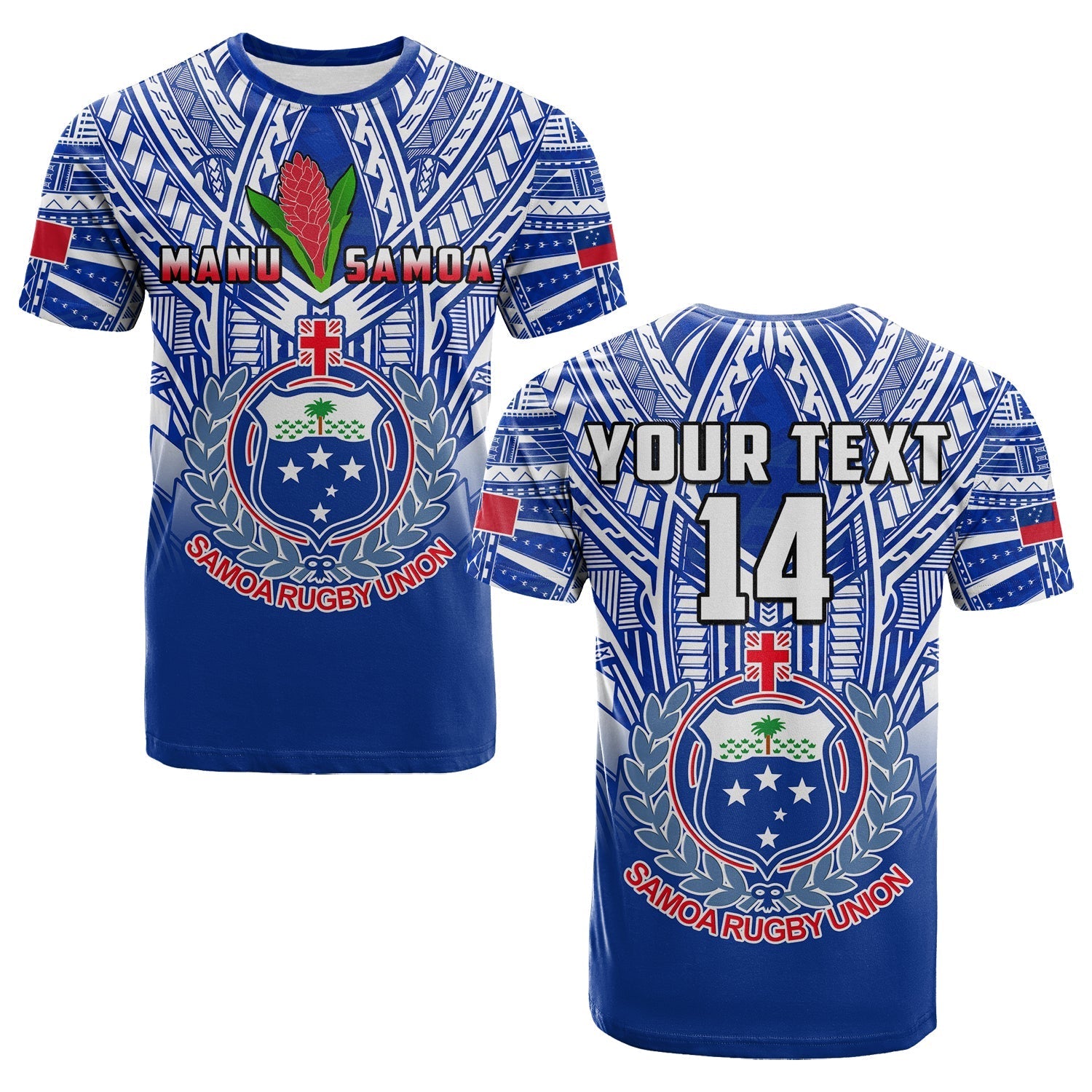 Custom Text And Number Samoa Rugby T Shirt Manu Samoa 7S Ginger Blue Polynesian