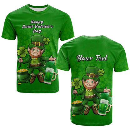 Custom Ireland T Shirt Saint Patricks Day Happy Leprechaun And Shamrock