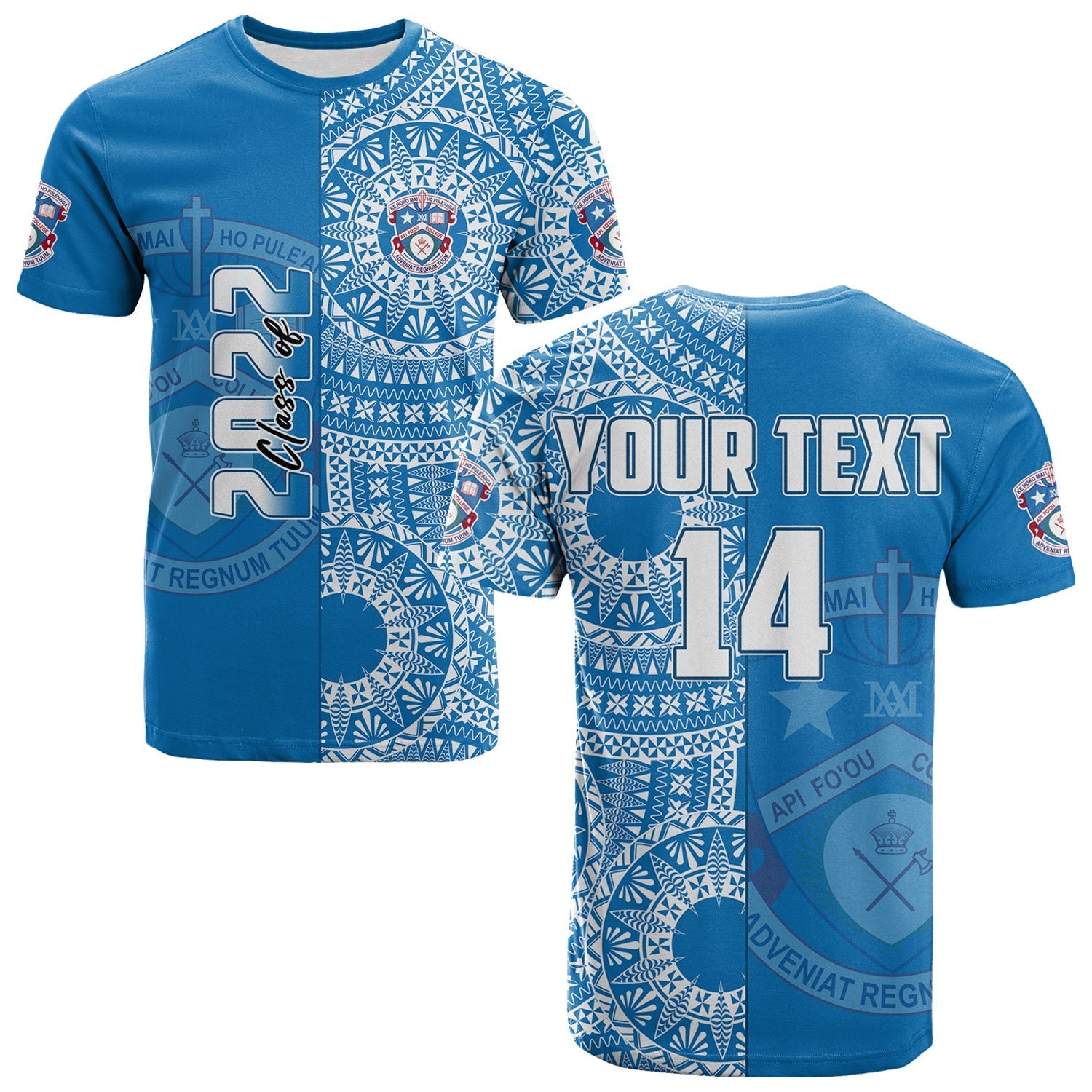 Custom Text And Number Apifoou Tonga College T Shirt Class Of Year Tongan Ngatu Pattern