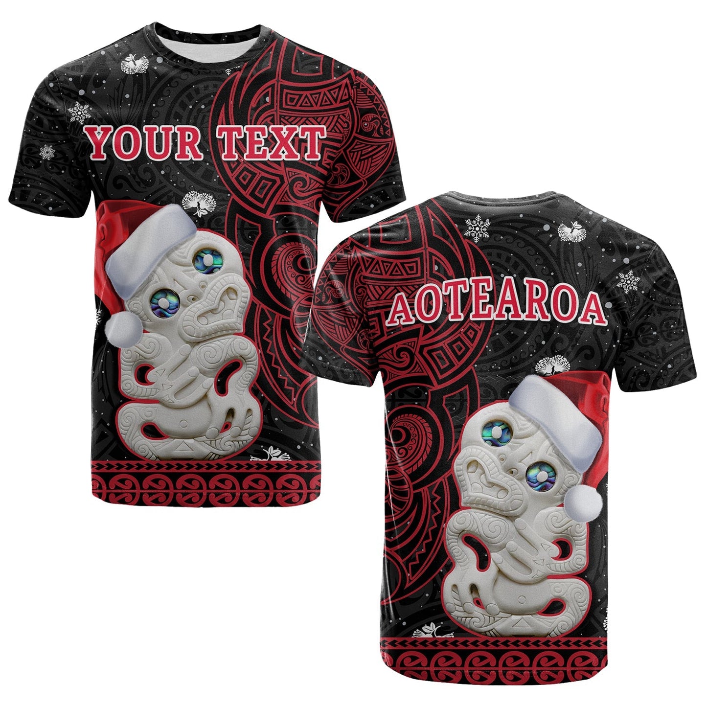 Custom Personalised New Zealand Christmas T Shirt Hei Tiki Red Pohutukawa Meri Kirihimete