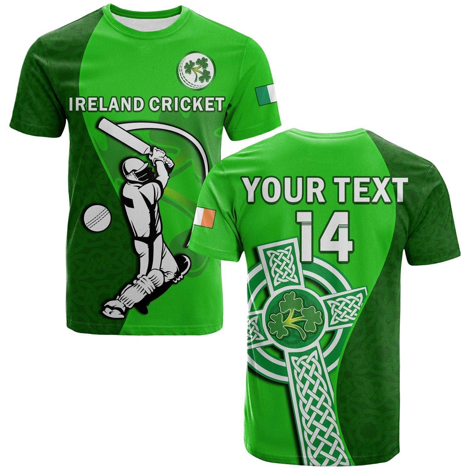Custom Ireland Cricket T Shirt Irish Flag Celtic Cross Sporty Style