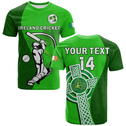Custom Ireland Cricket T Shirt Irish Flag Celtic Cross Sporty Style