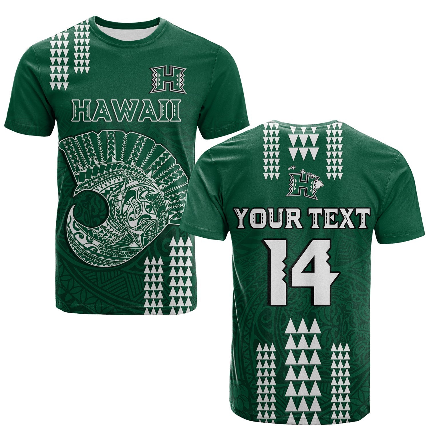 Custom Text And Number Hawaii Football T Shirt Kakau Rainbow Warriors Helmet