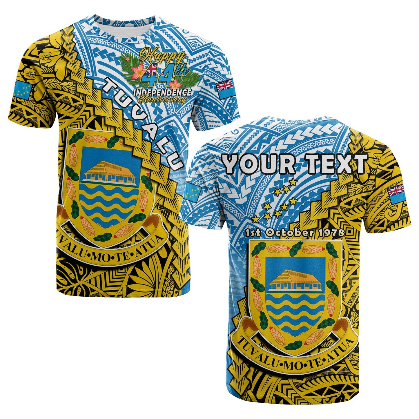(Custom Personalised) Tuvalu 1978 T Shirt Happy 44th Independence Anniversary Polynesian Pattern