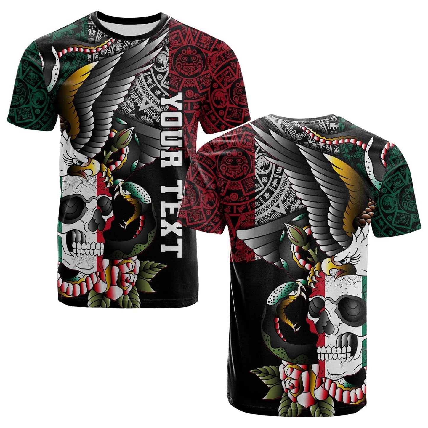 Custom Mexico T Shirt Mexican Skull Eagle With Angry Snake