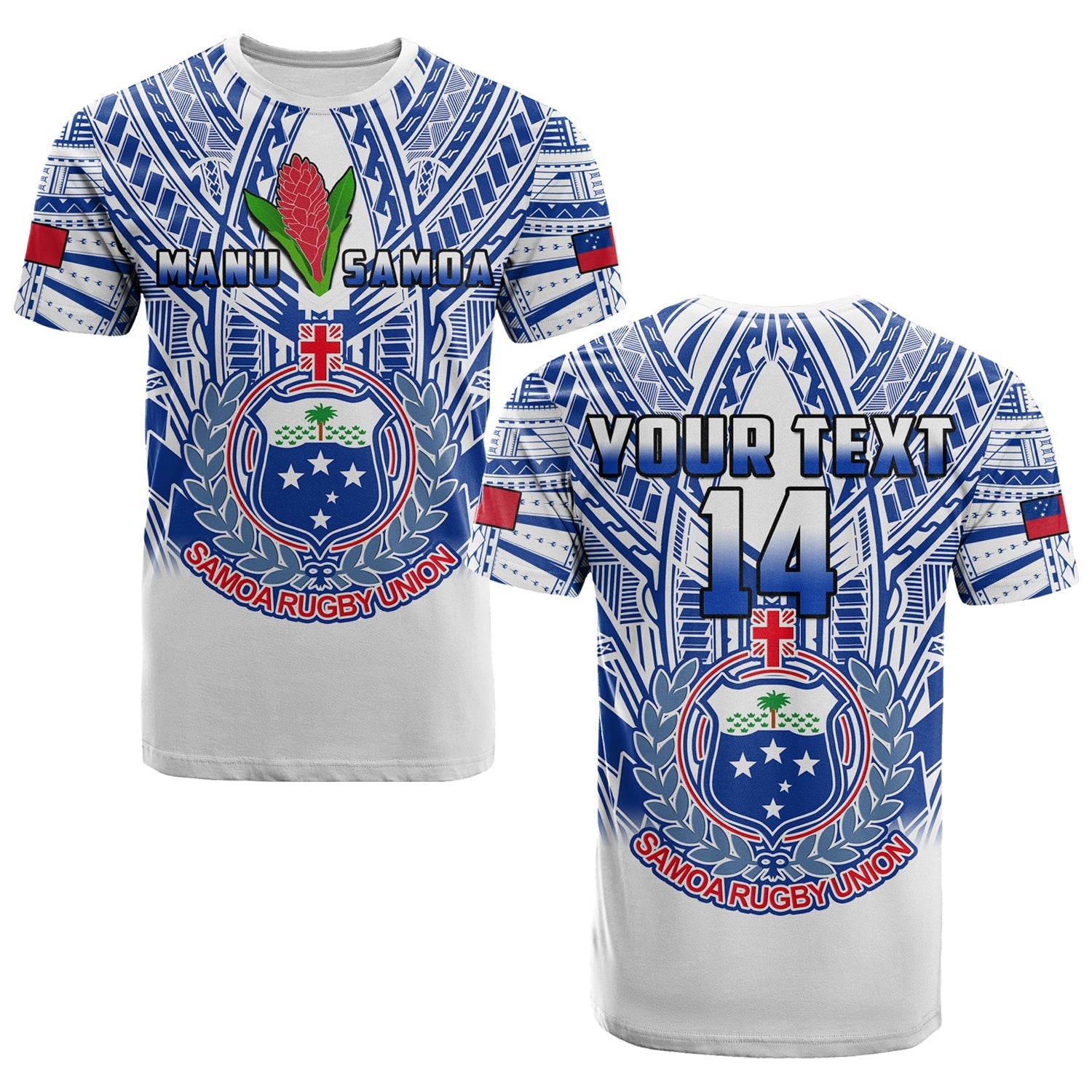 Custom Text And Number Samoa Rugby T Shirt Manu Samoa 7S Ginger White Polynesian
