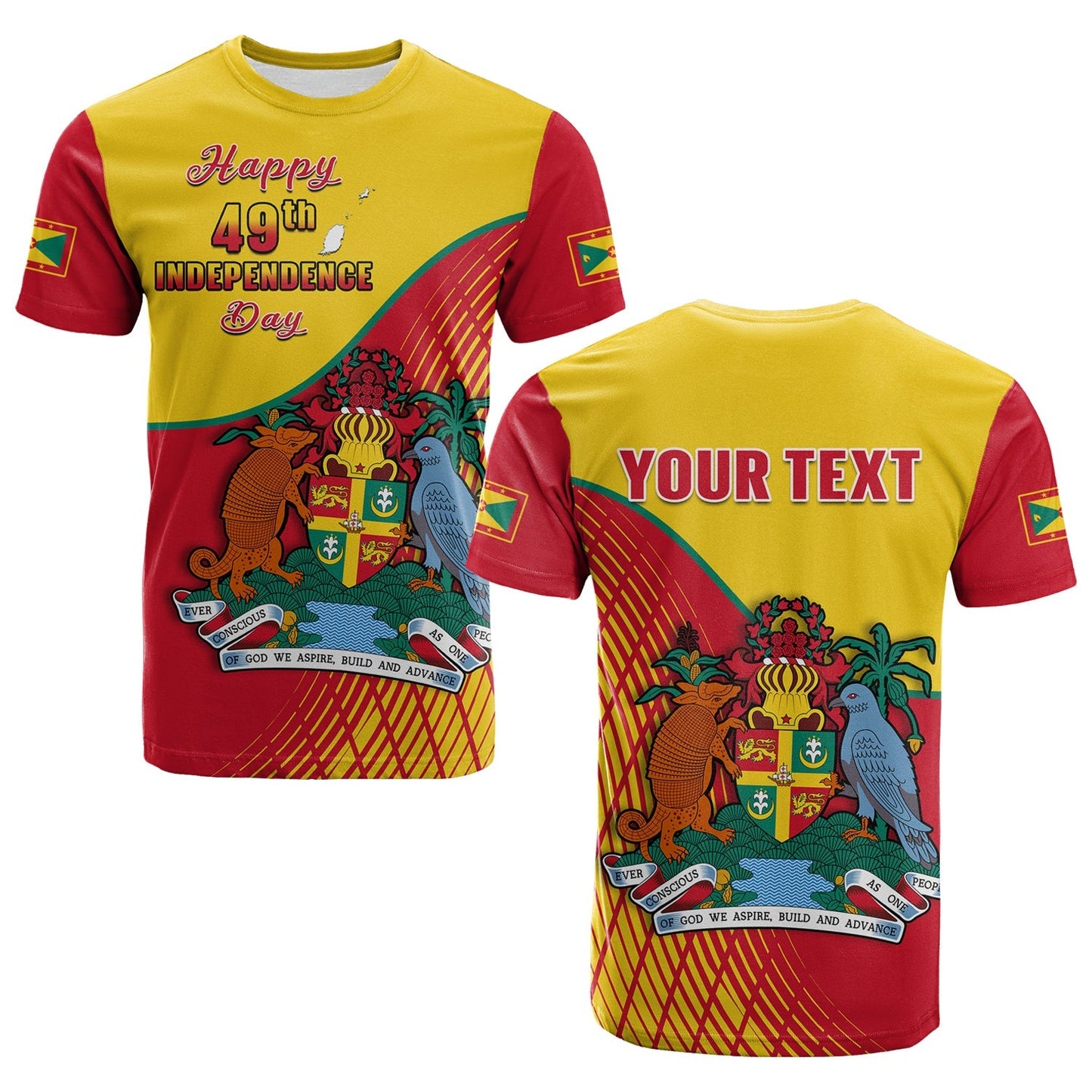 Custom Grenada T Shirt Coat Of Arms Happy 49th Independence Day