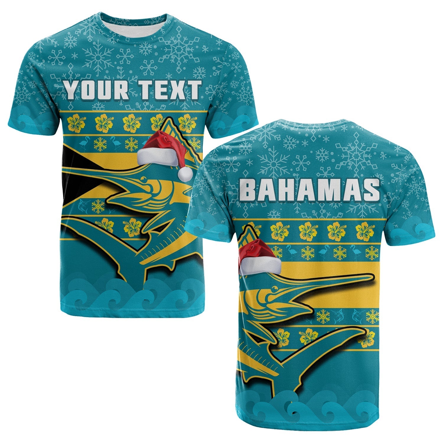 Custom Bahamas T Shirt Bahamian Blue Marlin Merry Chirstmas