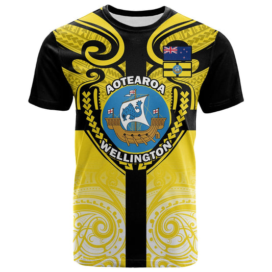 Wellington T Shirt New Zealand Maori Pattern Yellow Printed Shirt