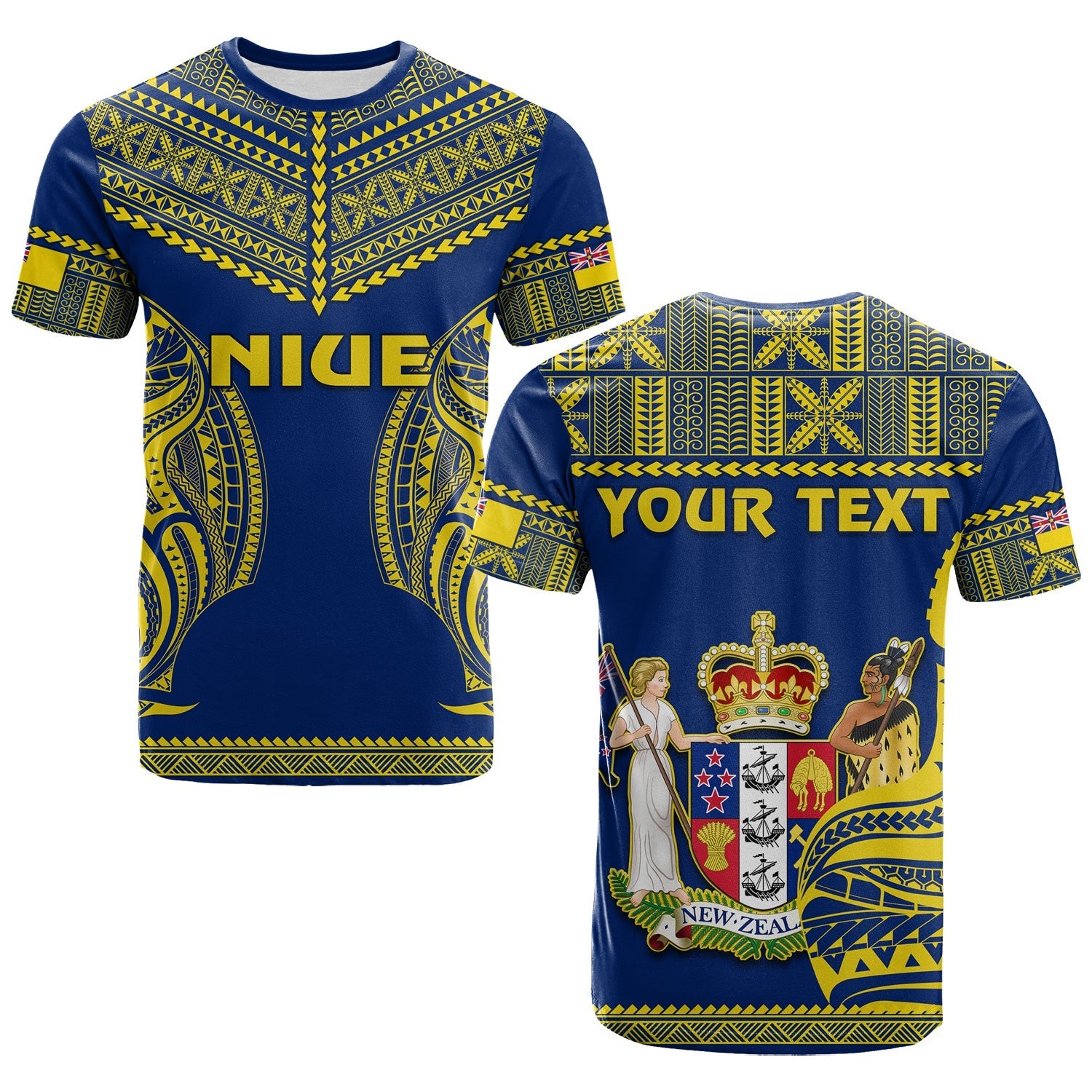 (Custom Personalised) Niue T Shirt Hiapo Mix Polynesian Happy Constitution Day