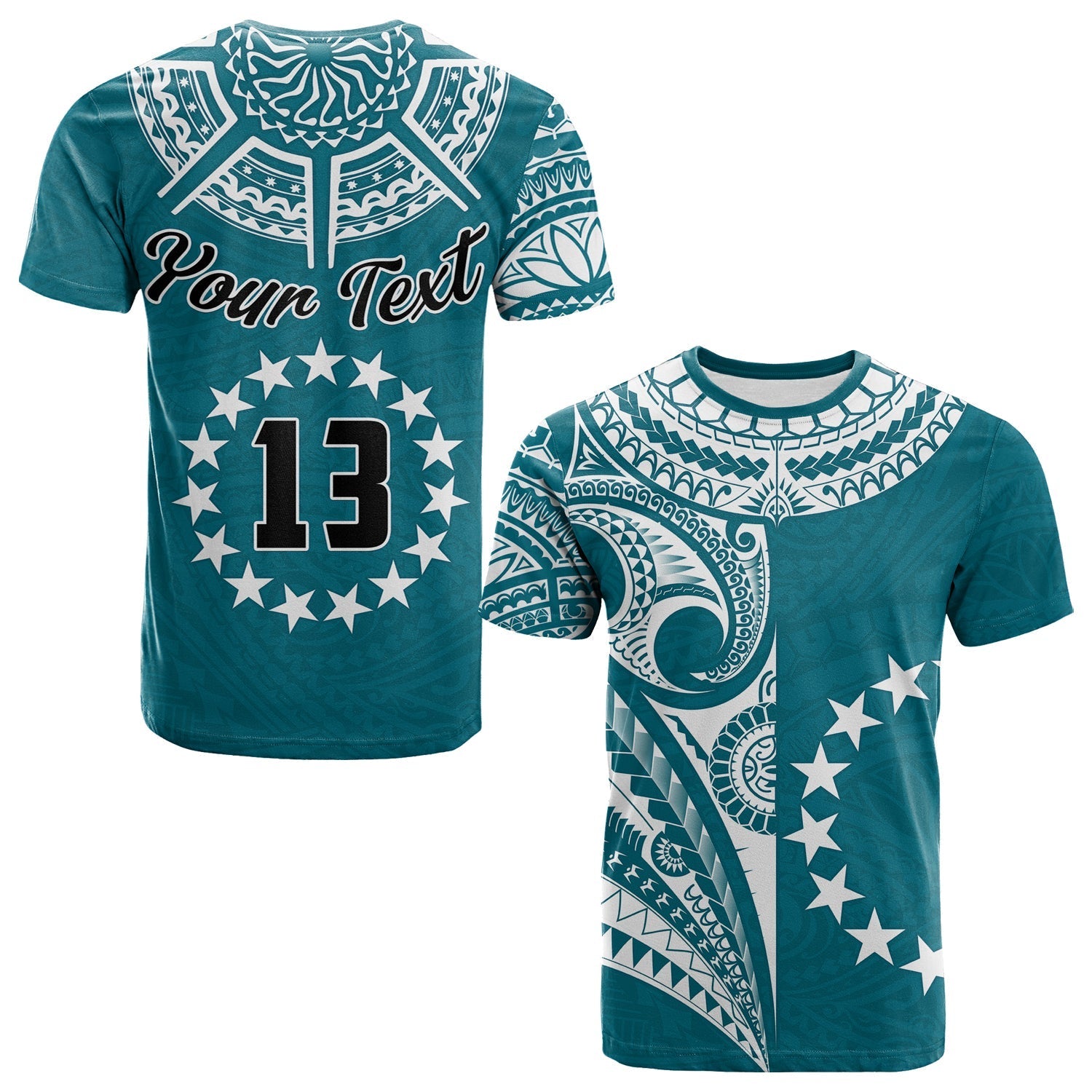 (Custom Text and Number) Cook Islands Tatau T Shirt Symbolize Passion Stars Version Blue