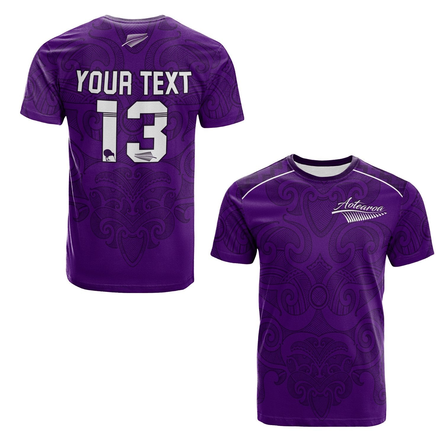 (Custom Personalised) Maori 2021 T Shirt Purple Aotearoa Tattoo Custom Text and Number
