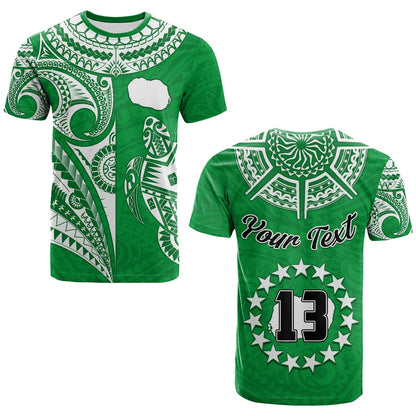 Custom Text And Number Rarotonga Cook Islands T Shirt Turtle And Map Style Green