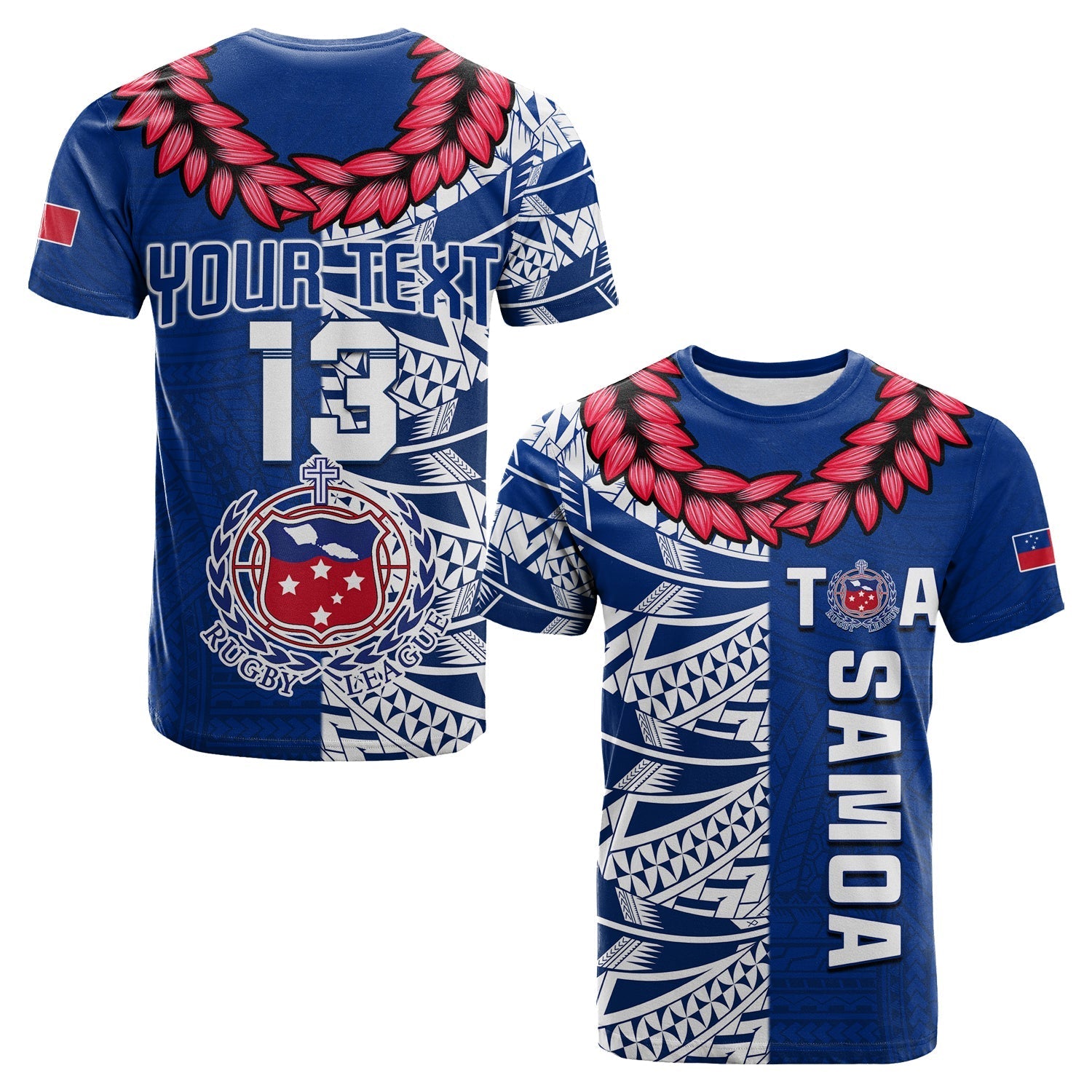 Custom Personalise Text And Number Toa Samoa Rugby T Shirt Siamupini Ula Fala Blue