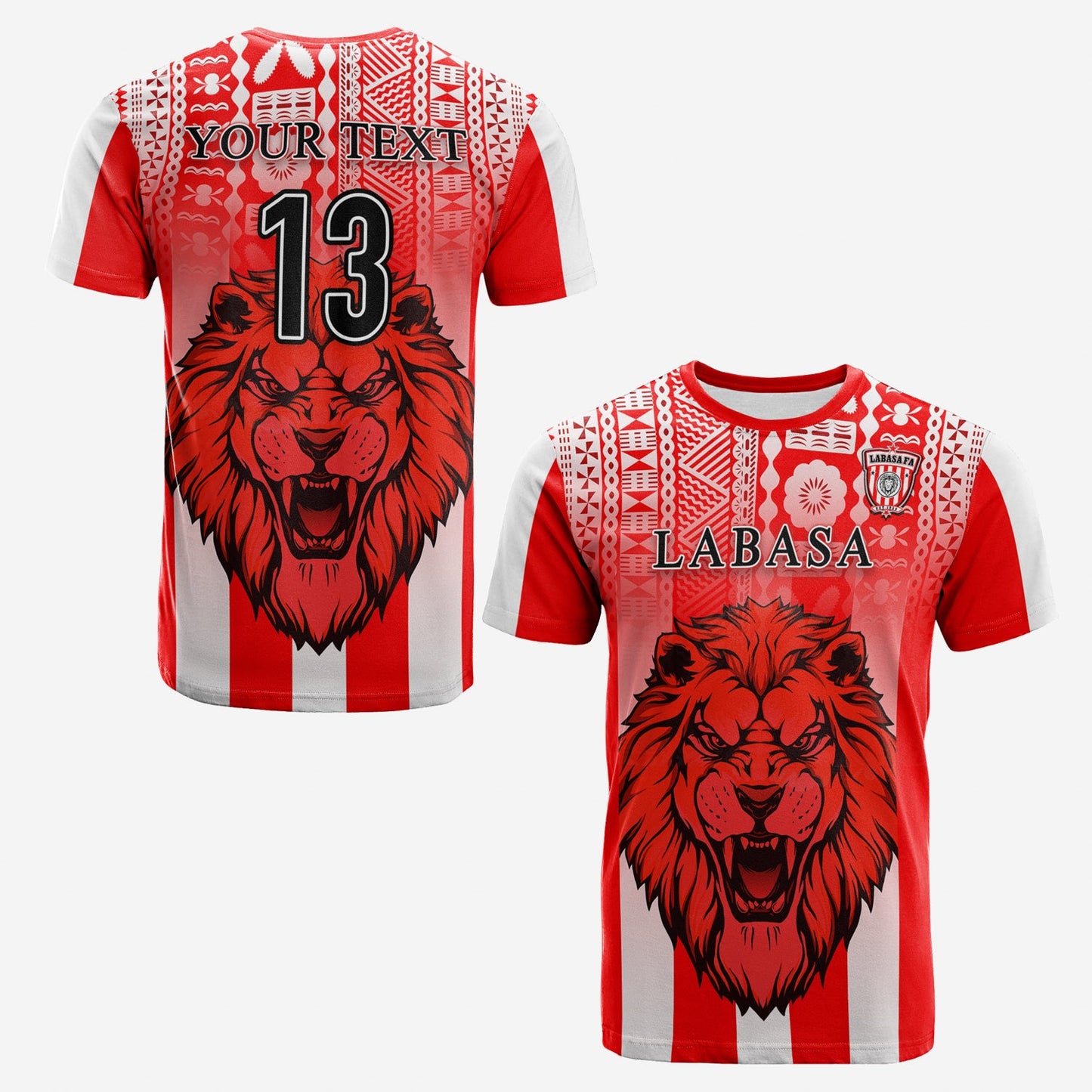 (Custom Personalised) Football LABASA FA T Shirt Red Lion Fiji Custom Text and Number