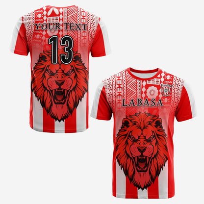 (Custom Personalised) Football LABASA FA T Shirt Red Lion Fiji Custom Text and Number