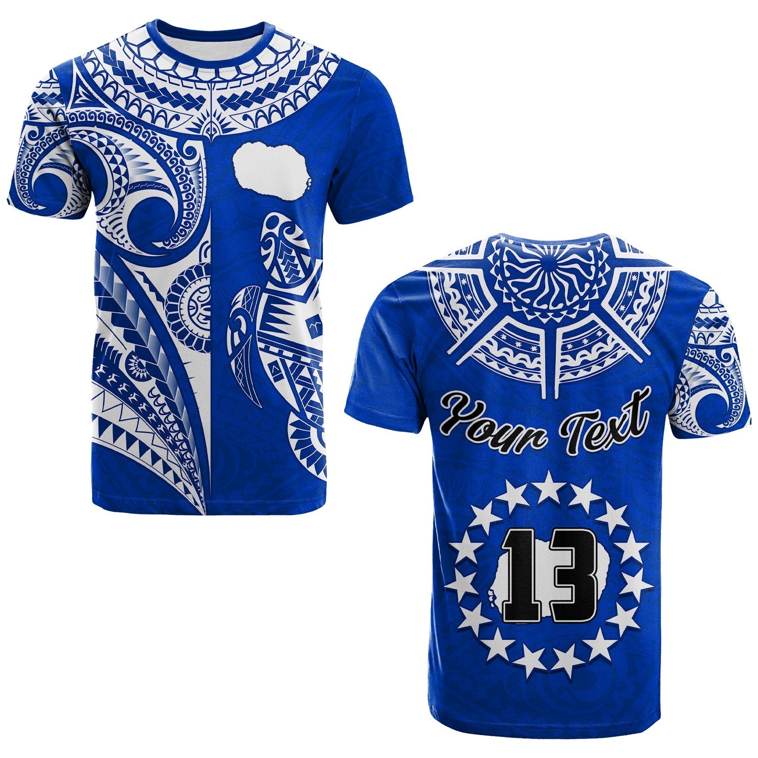 Custom Text And Number Rarotonga Cook Islands T Shirt Turtle And Map Style Blue