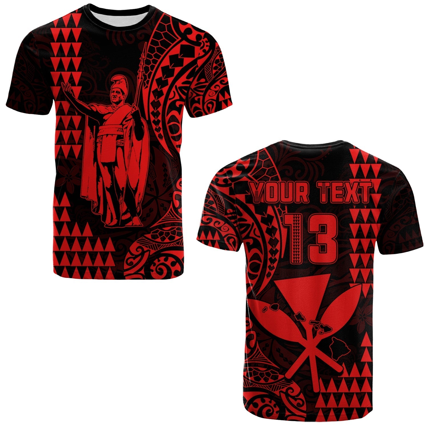 Custom Text And Number Hawaii Day Kakau T Shirt Proud To Be Hawaiian Red King Kamehameha And Kanaka Maoli