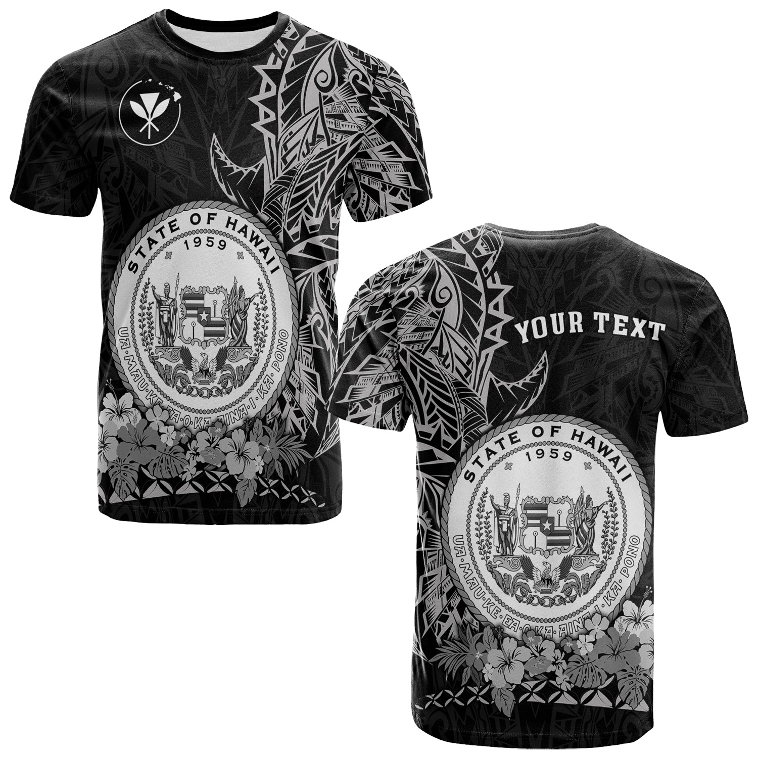 (Custom Personalised) Hawaiian Polynesian T Shirt White Seal of Hawaii