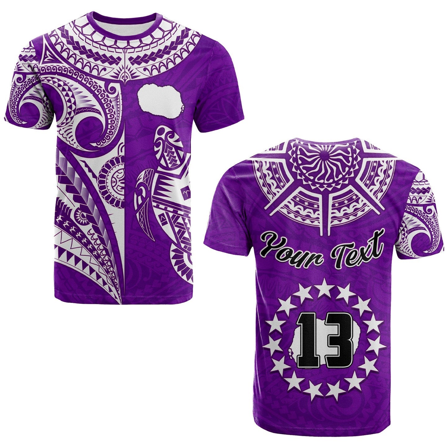 Custom Text And Number Rarotonga Cook Islands T Shirt Turtle And Map Style Purple