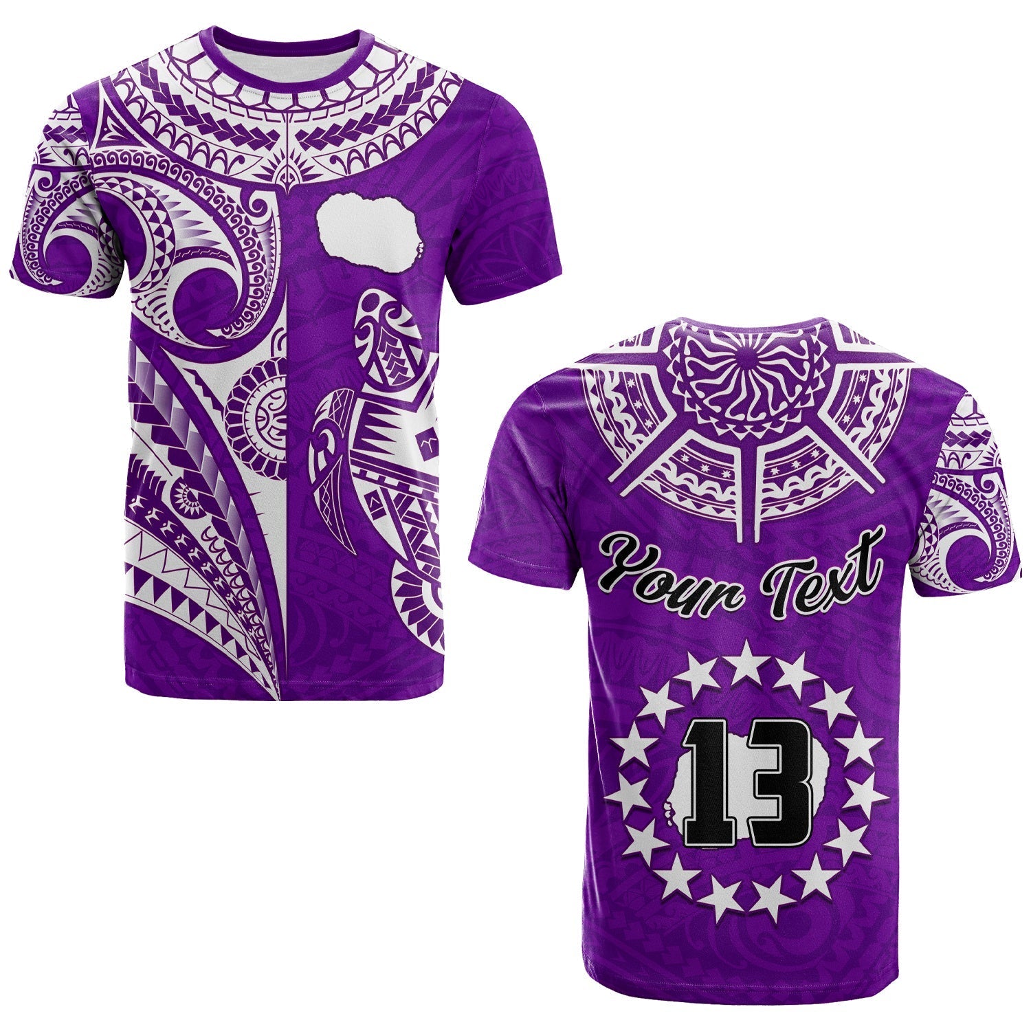 Custom Text And Number Rarotonga Cook Islands T Shirt Turtle And Map Style Purple