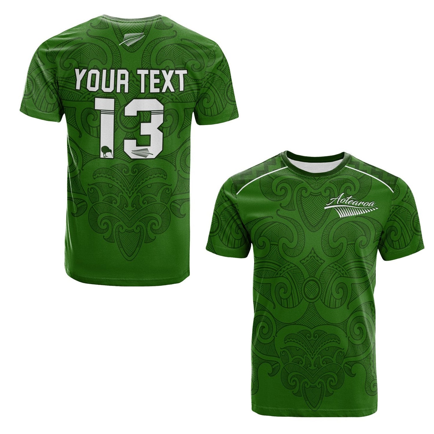 (Custom Personalised) Maori 2021 T Shirt Green Aotearoa Tattoo Custom Text and Number