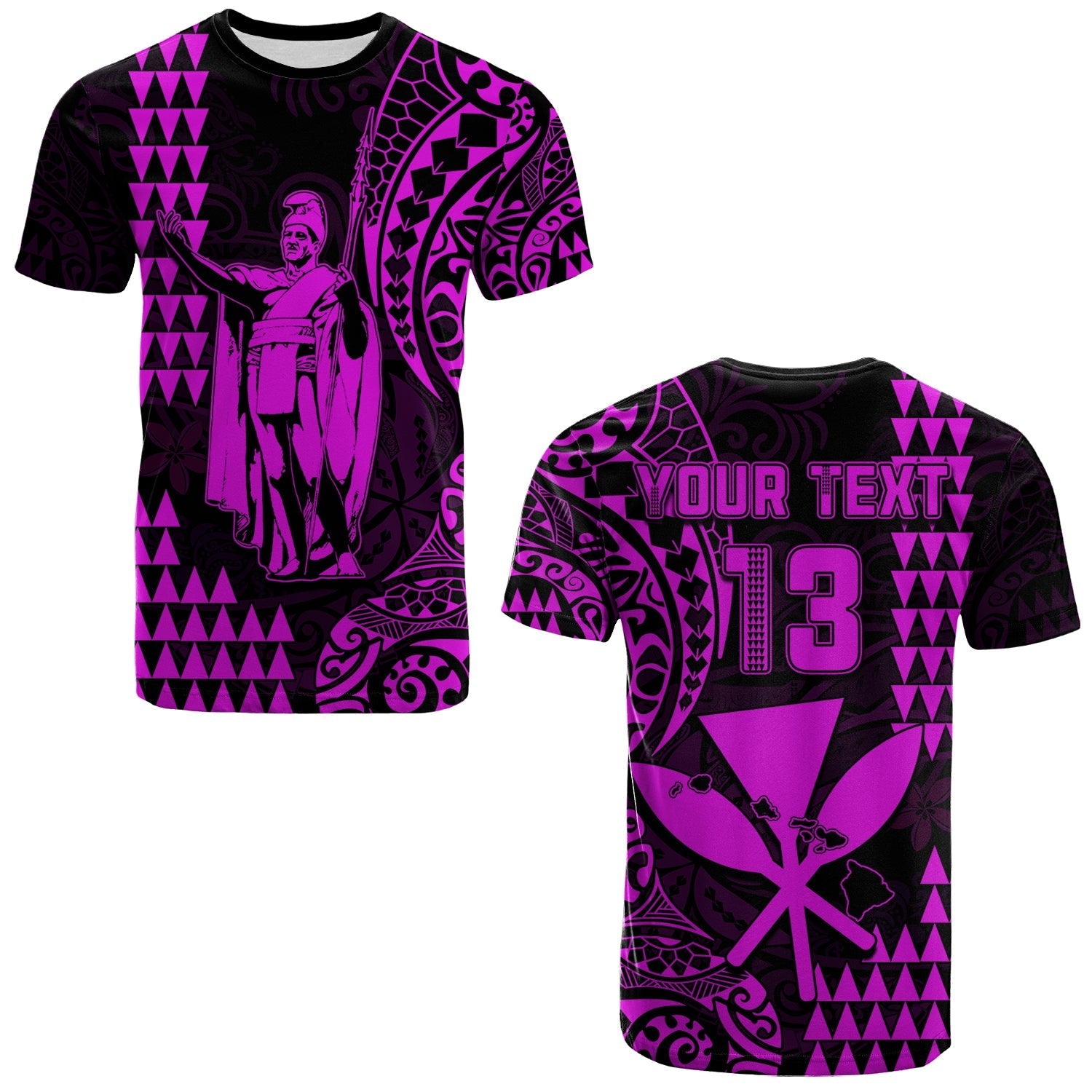 Custom Text And Number Hawaii Day Kakau T Shirt Proud To Be Hawaiian Purple King Kamehameha And Kanaka Maoli
