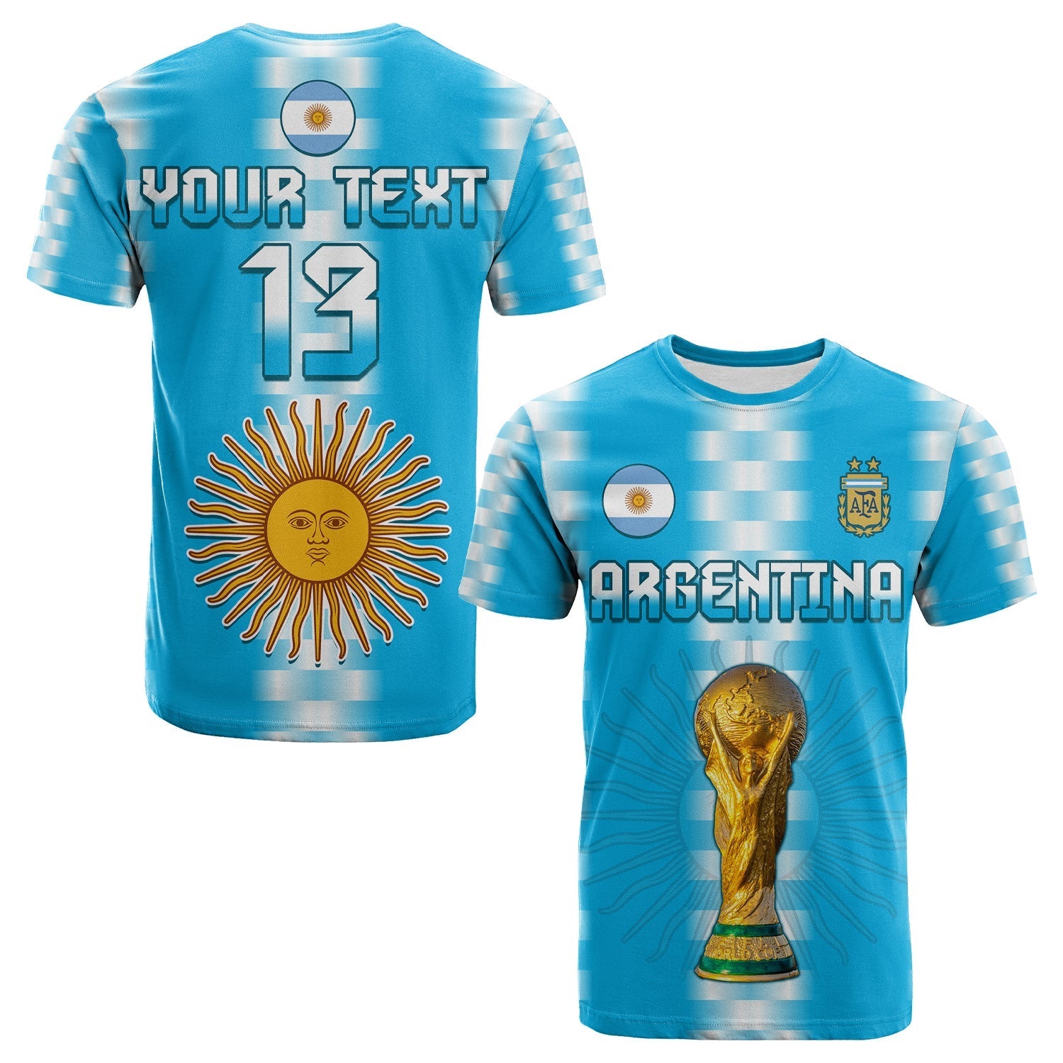 Custom Argentina Football Champions T Shirt La Albiceleste GOAT