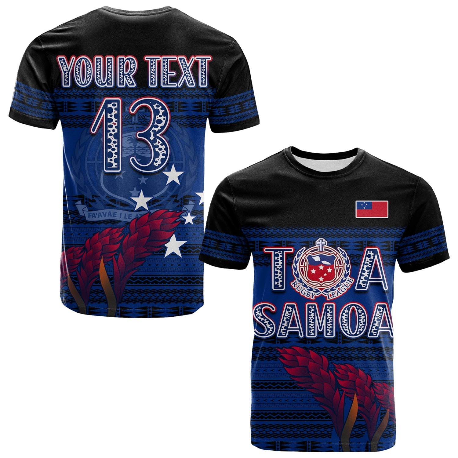 Custom Personalise Text And Number Toa Samoa Rugby T Shirt Uso Aso Uma Go Champions Blue