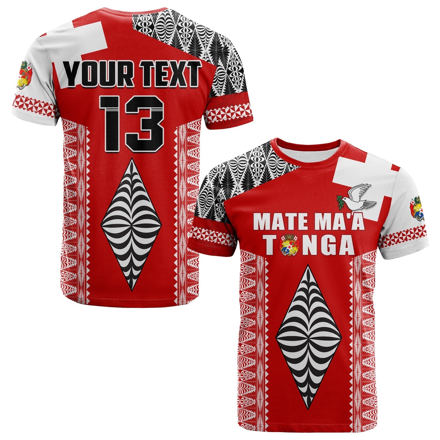 Custom Text And Number Tonga Rugby T Shirt Kupesi Ngatu Mate Maa Tonga