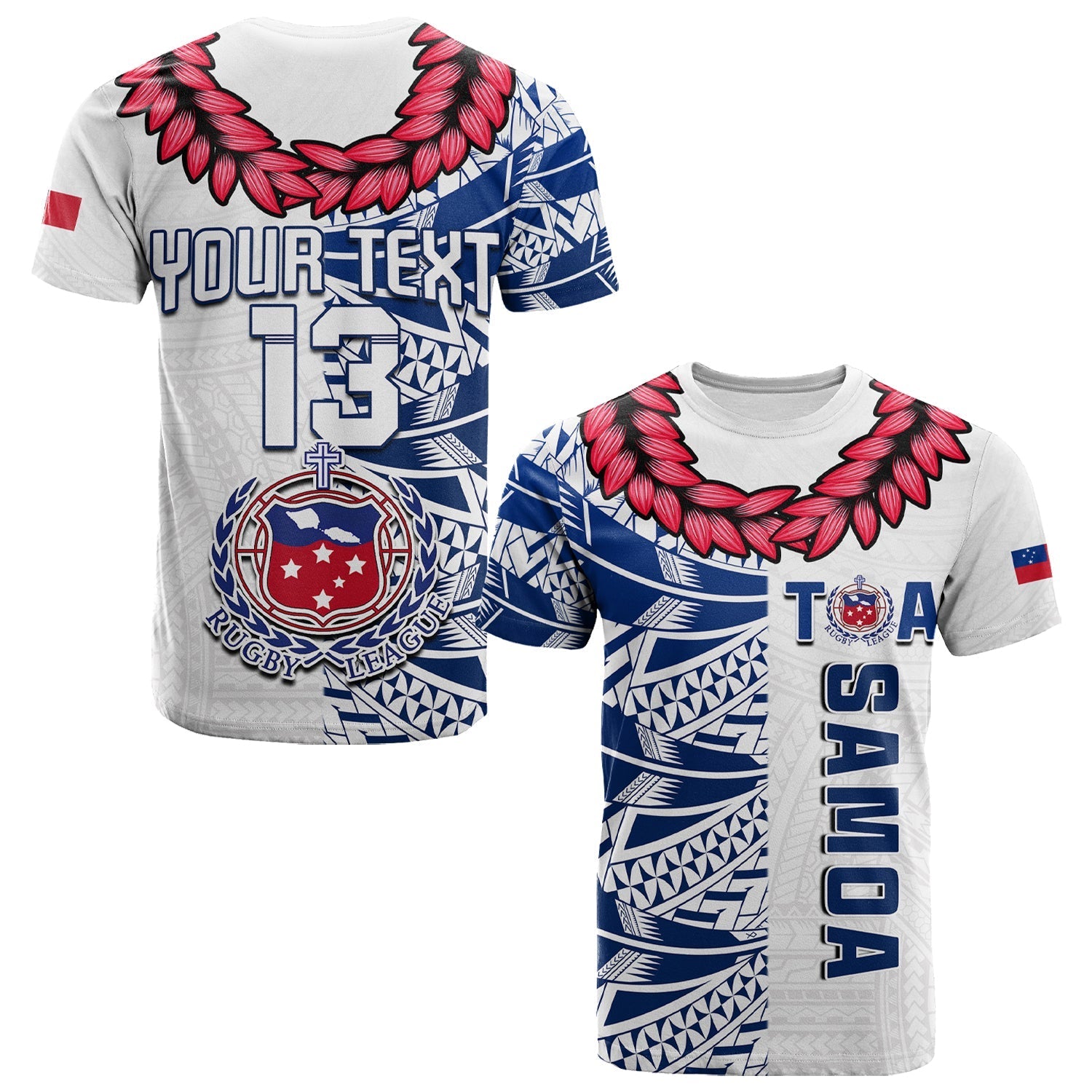 Custom Personalise Text And Number Toa Samoa Rugby T Shirt Siamupini Ula Fala White