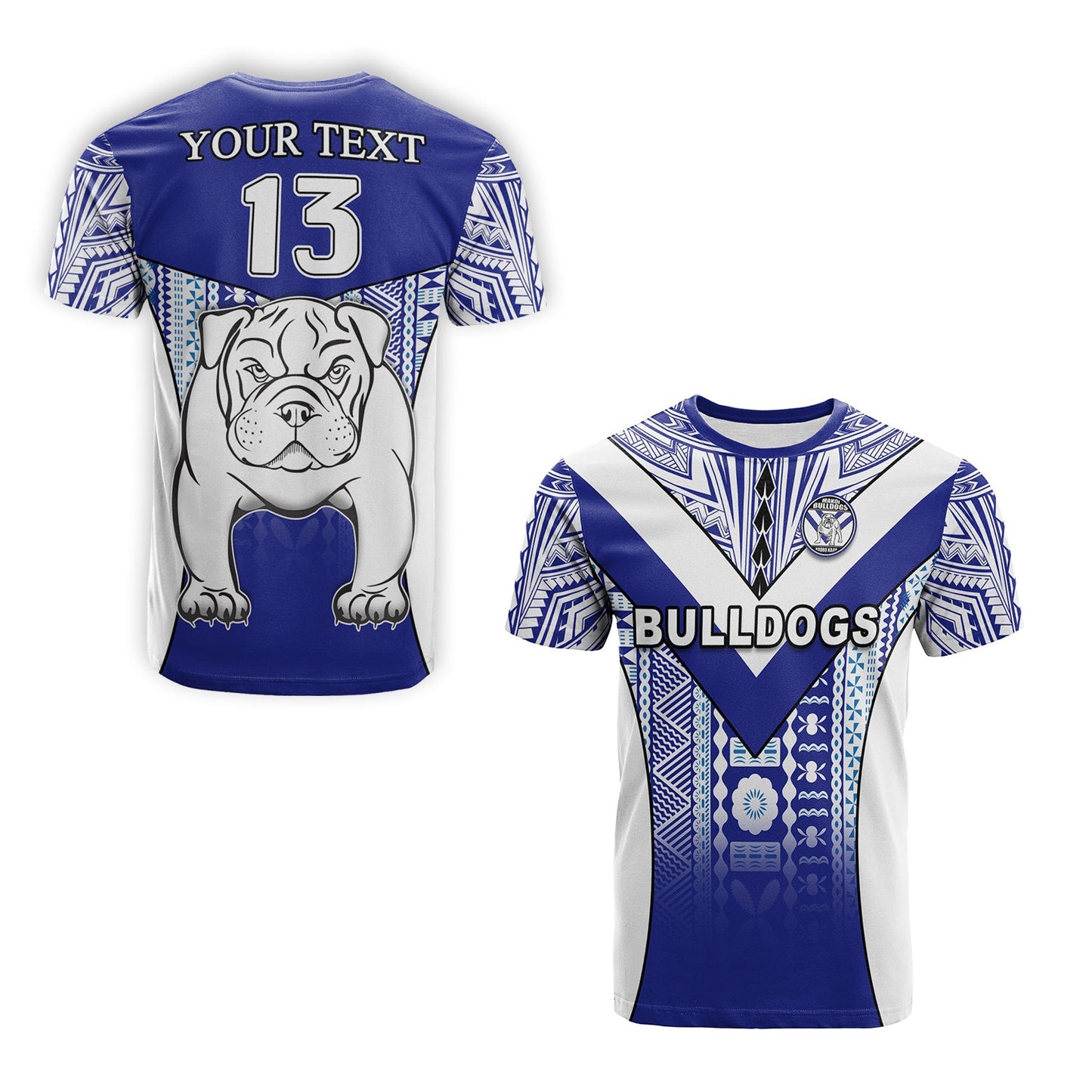 (Custom Personalised) Makoi Bulldogs T Shirt Mix Tapa Fijian Custom Text and Number