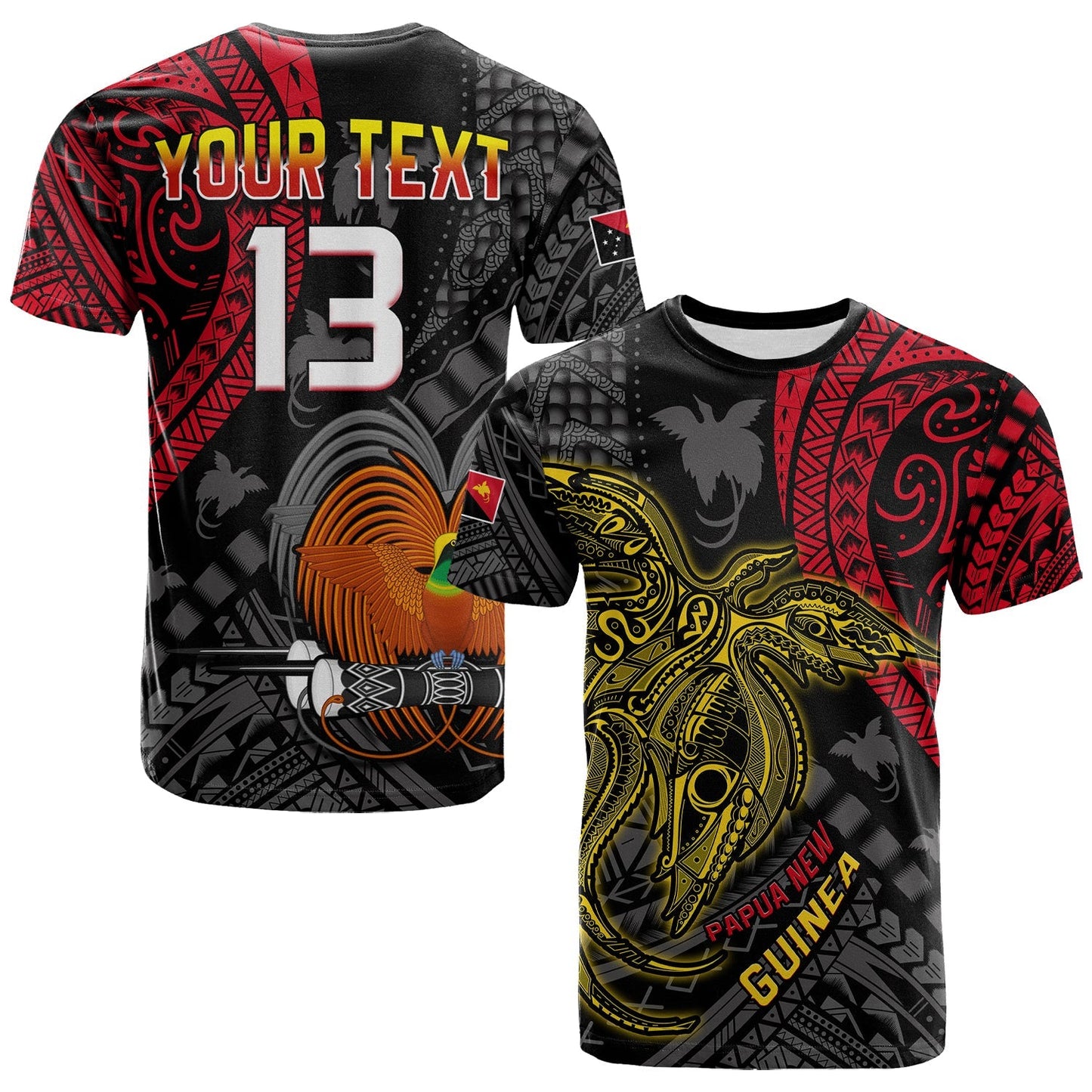 Custom Text And Number Papua New Guinea T Shirt Raggiana Birds Of Paradise Happy 47Th Independence Day