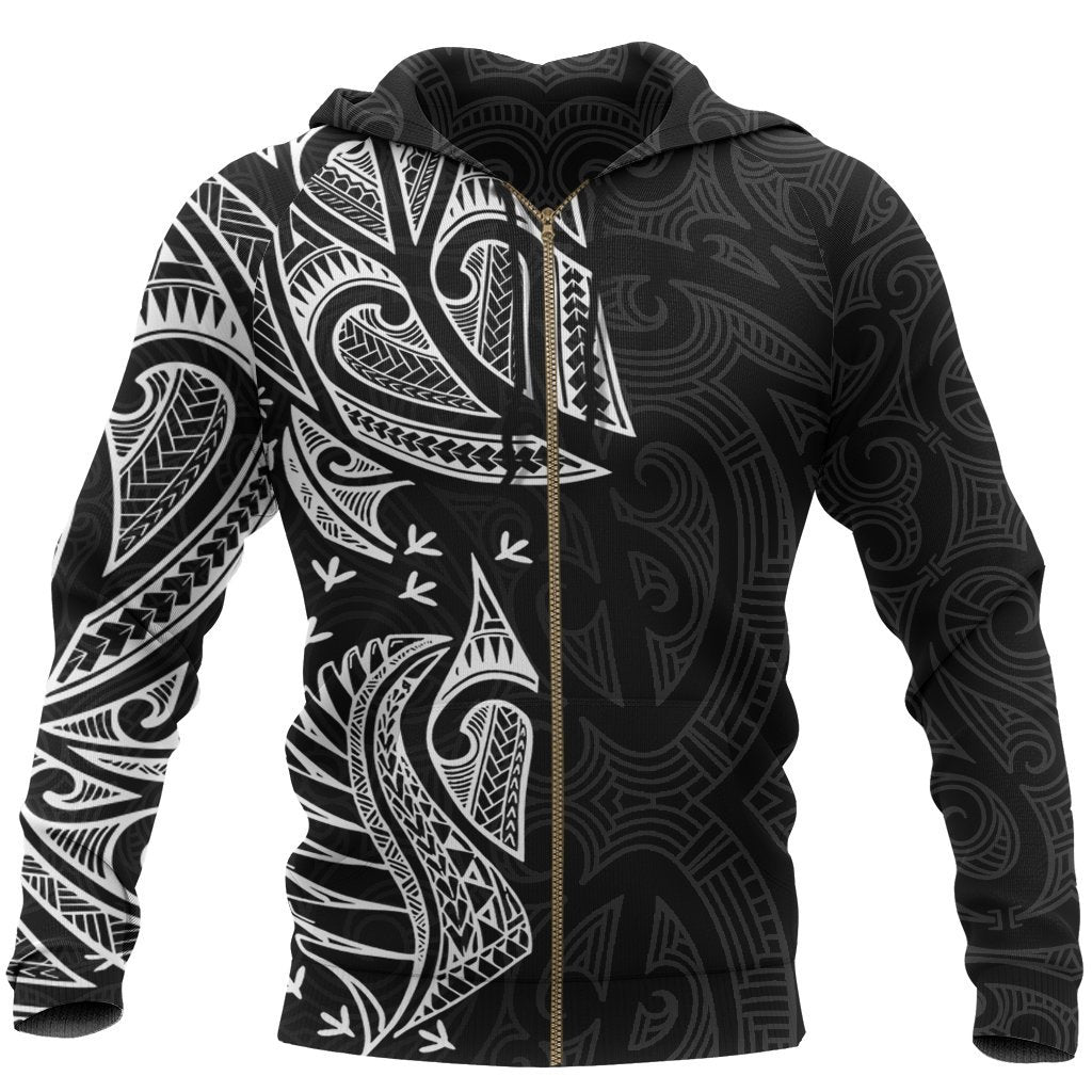New Zealand Maori Zip Hoodie, Ta Moko Tattoo Full Zip Hoodie White