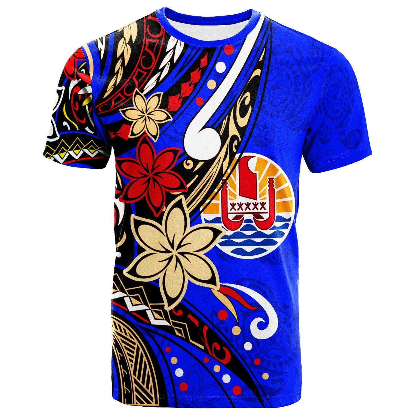 Tahiti T Shirt Tribal Flower With Special Turtles Dark Blue Color