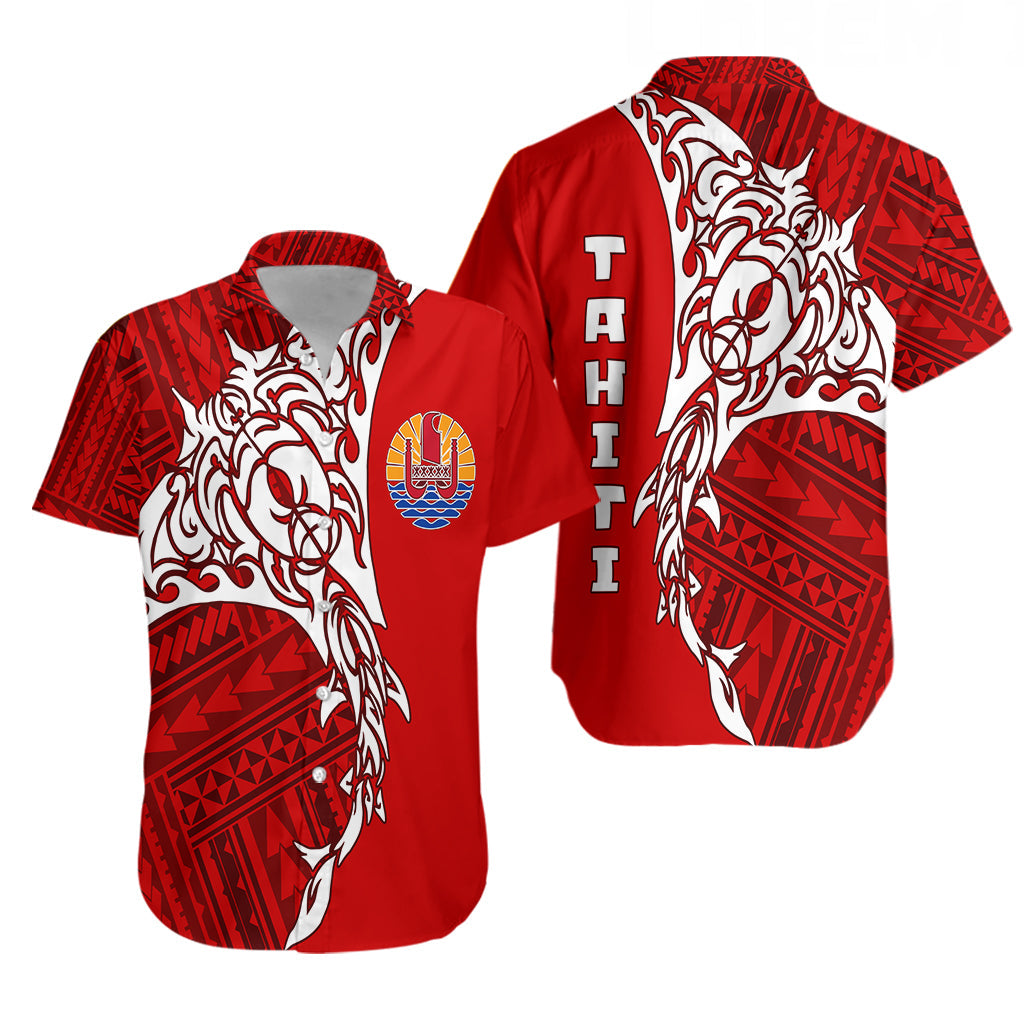 Tahiti French Polynesian Manta Spirit Guardian Tribal Pattern Hawaiian Shirt